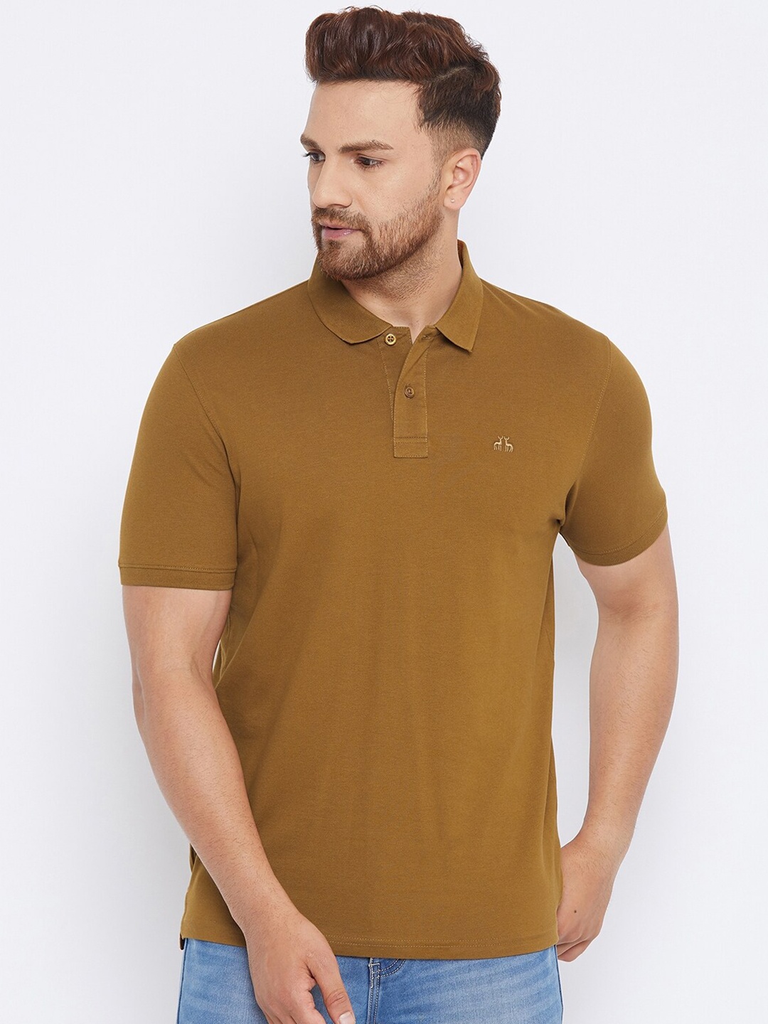 

98 Degree North Men Brown Polo Collar Applique T-shirt