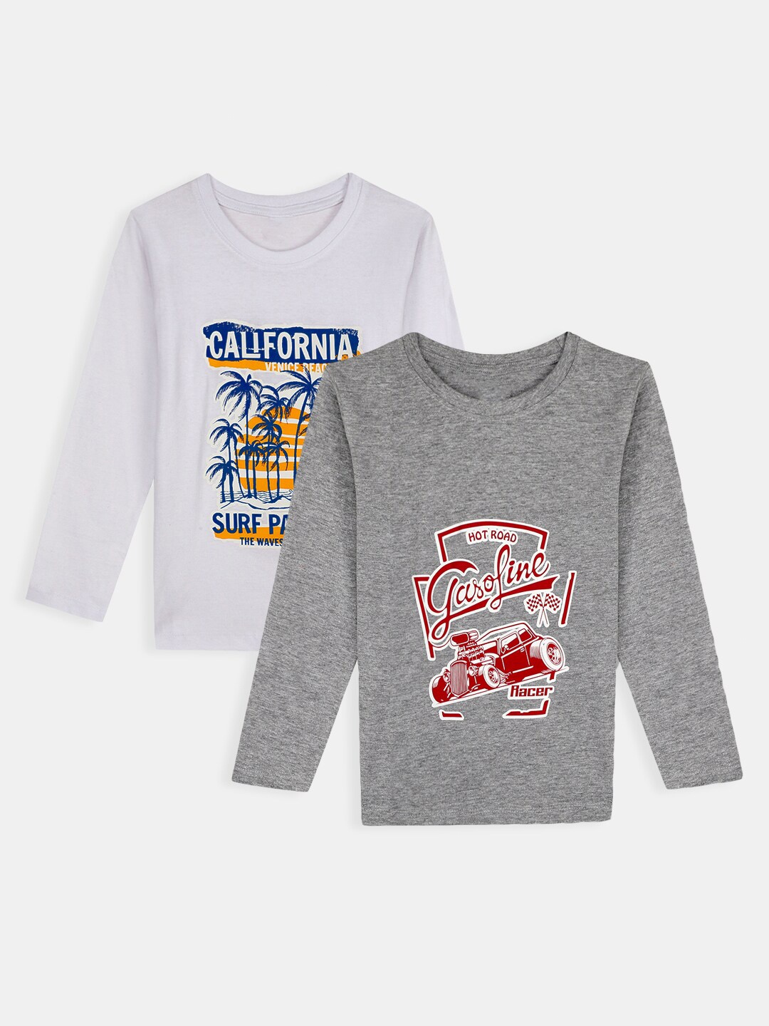 

Hopscotch Boys Grey & White Typography Set Of 2 Printed Cotton T-shirt