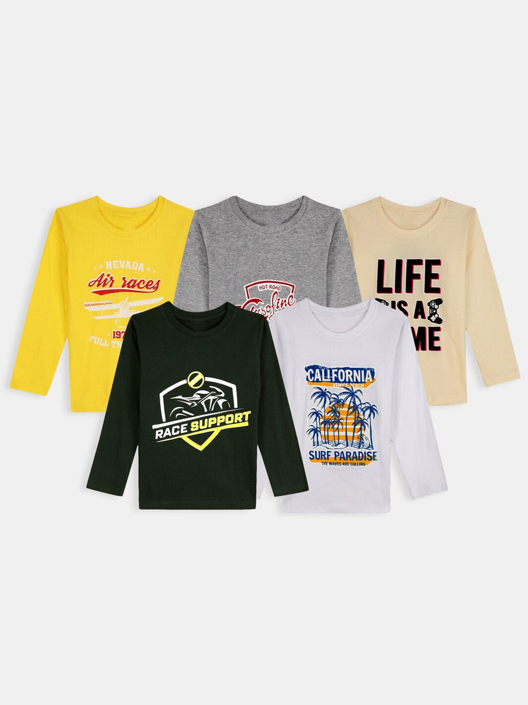 

Hopscotch Boys Typography Set Of 5 Printed Cotton T-shirt, Black
