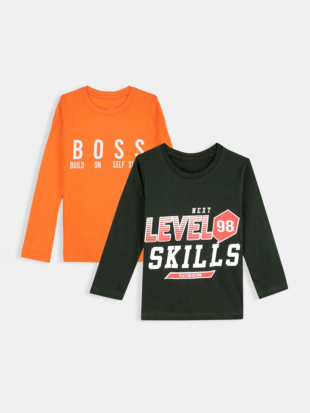 

Hopscotch Boys Orange & Green Typography Set Of 2 Printed Cotton T-shirt