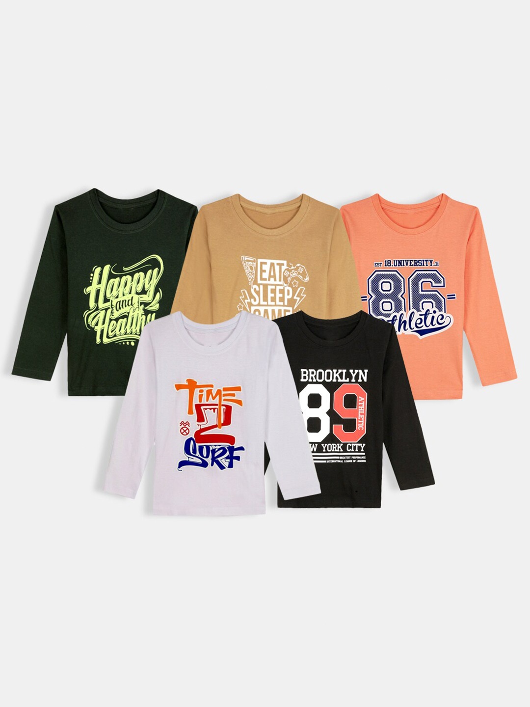 

Hopscotch Boys Set Of 5 Printed Cotton T-shirt, White