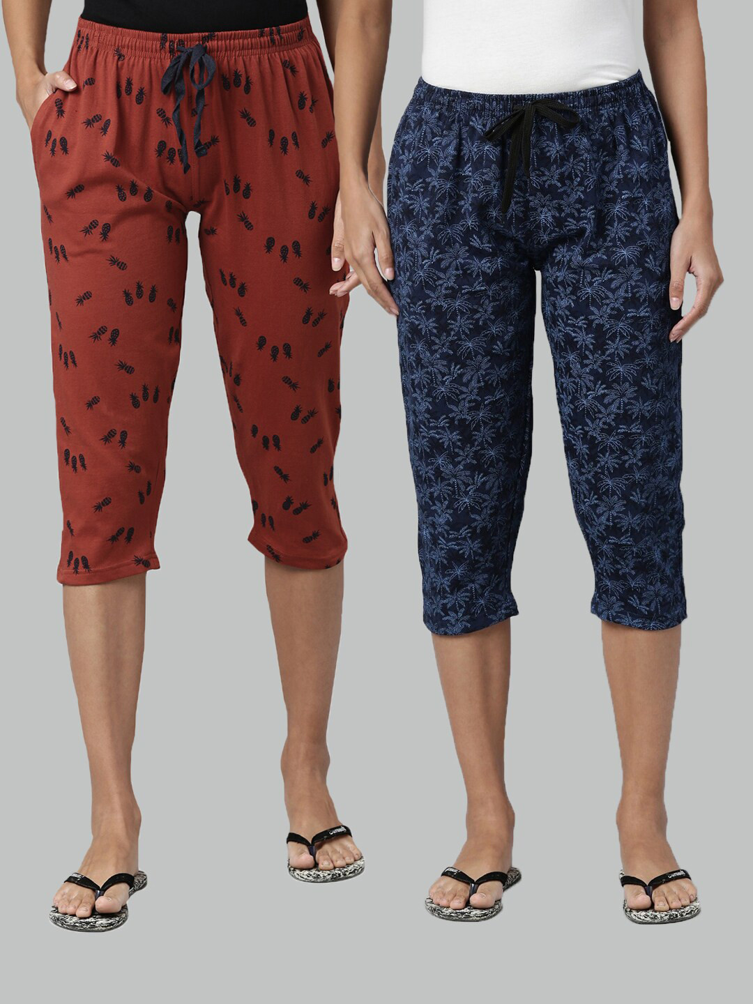 

Kryptic Women Pack Of 2 Pure Cotton Capris, Rust