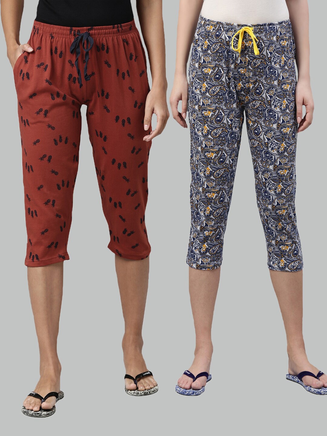 

Kryptic Women Pack Of 2 Brown & Blue Printed Capris