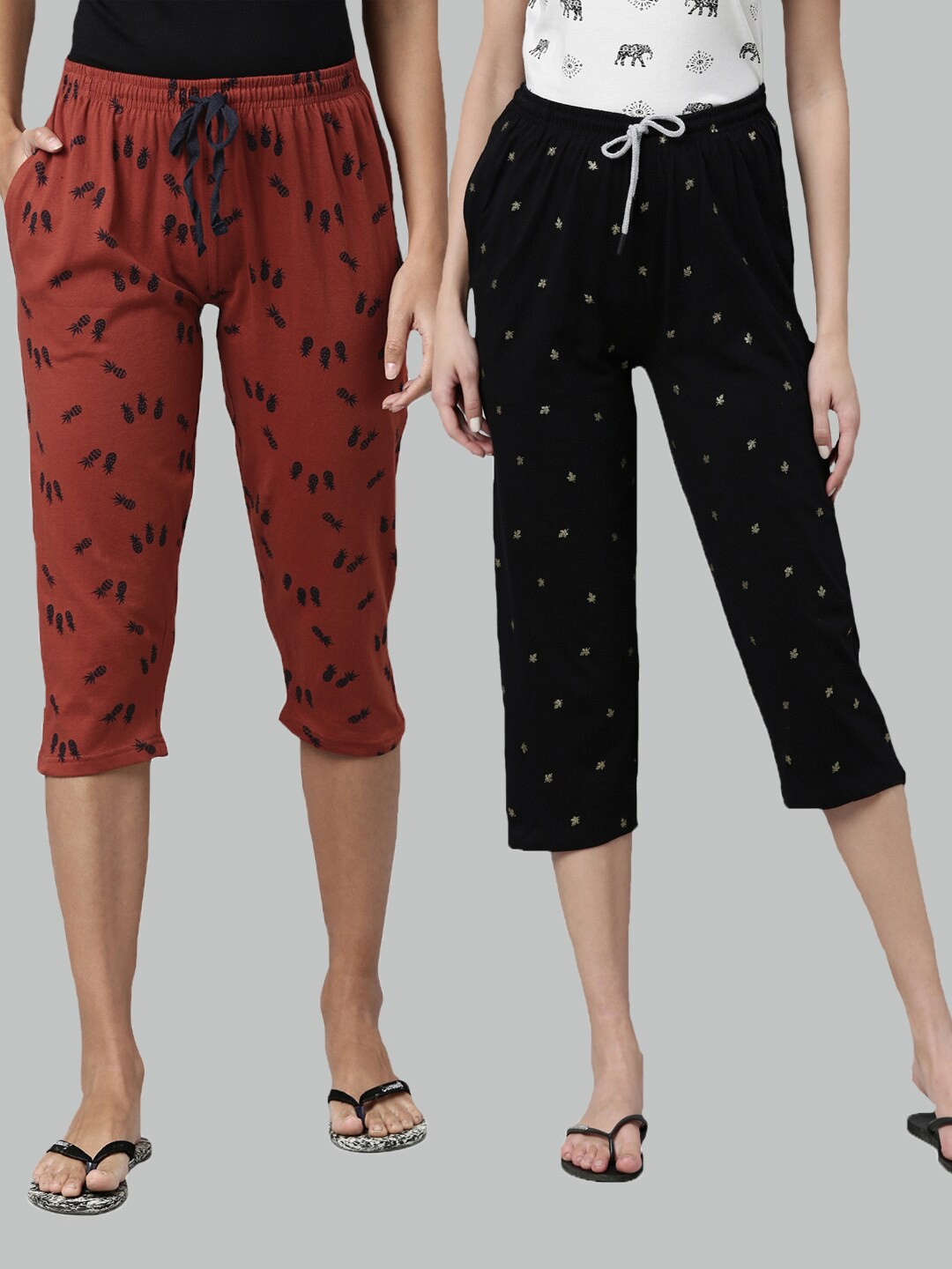 

Kryptic Women Rust & Black Printed Pure Cotton Capris Pack Of 2