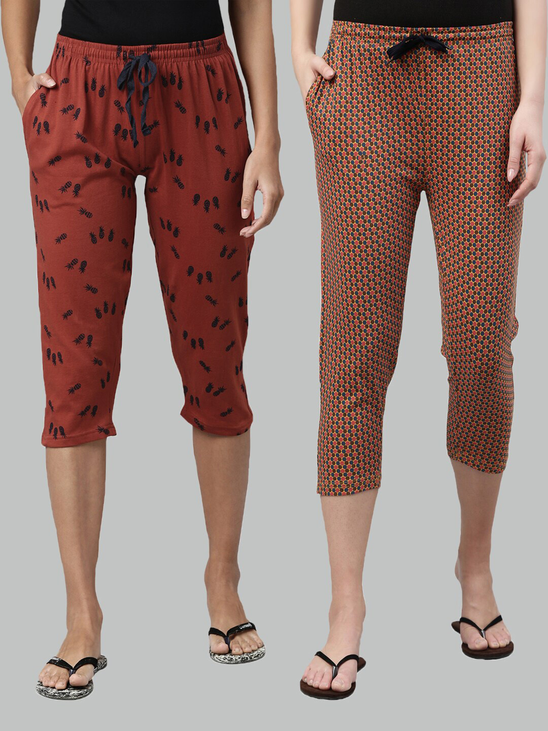 

Kryptic Women Pack Of 2 Pure Cotton Capris, Rust