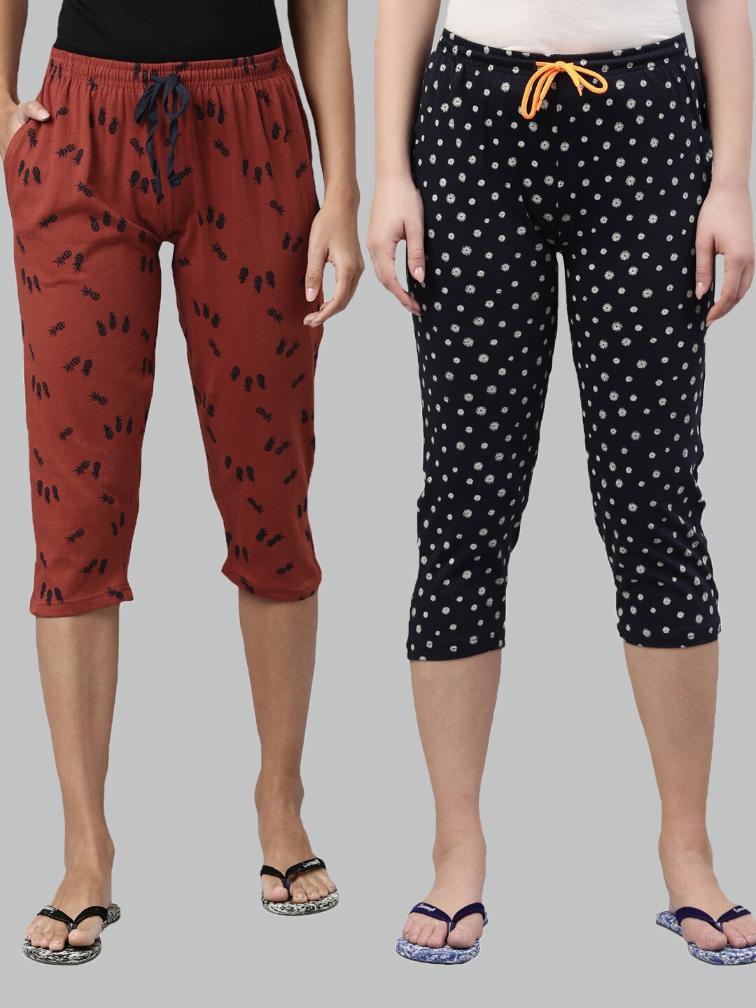 

Kryptic Women Pack of 2 Brown & Black Printed Pure Cotton Capris