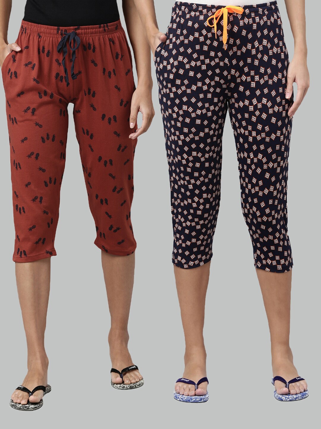 

Kryptic Women Rust & Navy Blue Pack Of 2 Printed Capris