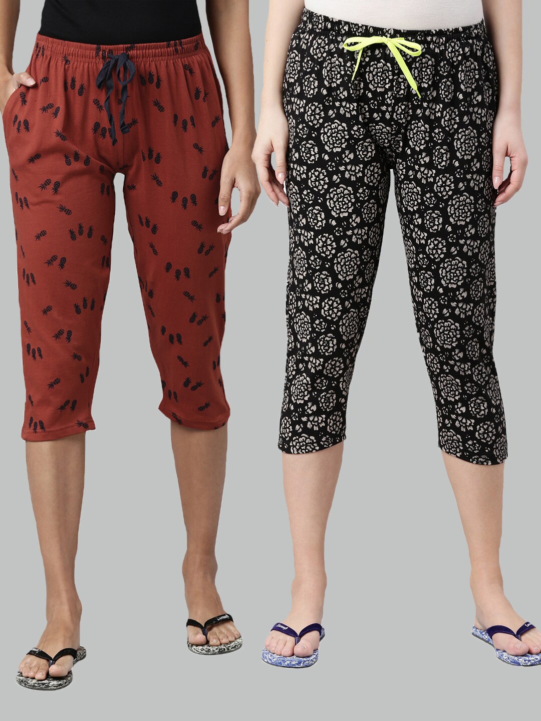 

Kryptic Women Rust & Black Printed Capris