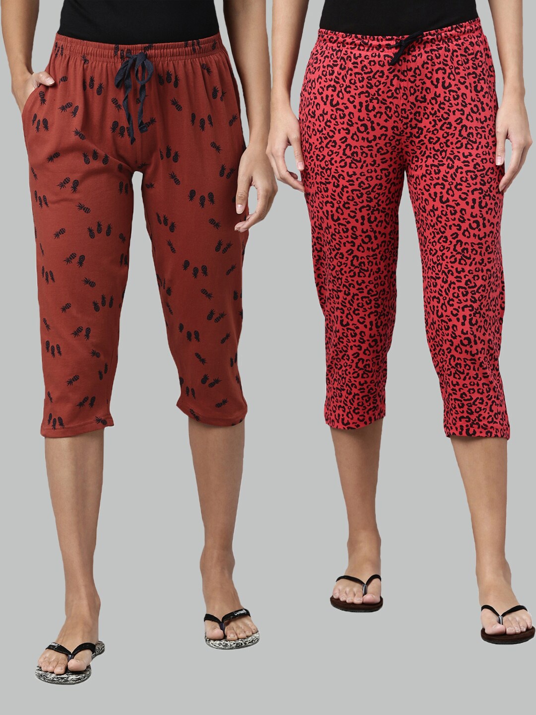 

Kryptic Women Pack Of 2 Pure Cotton Capris, Rust