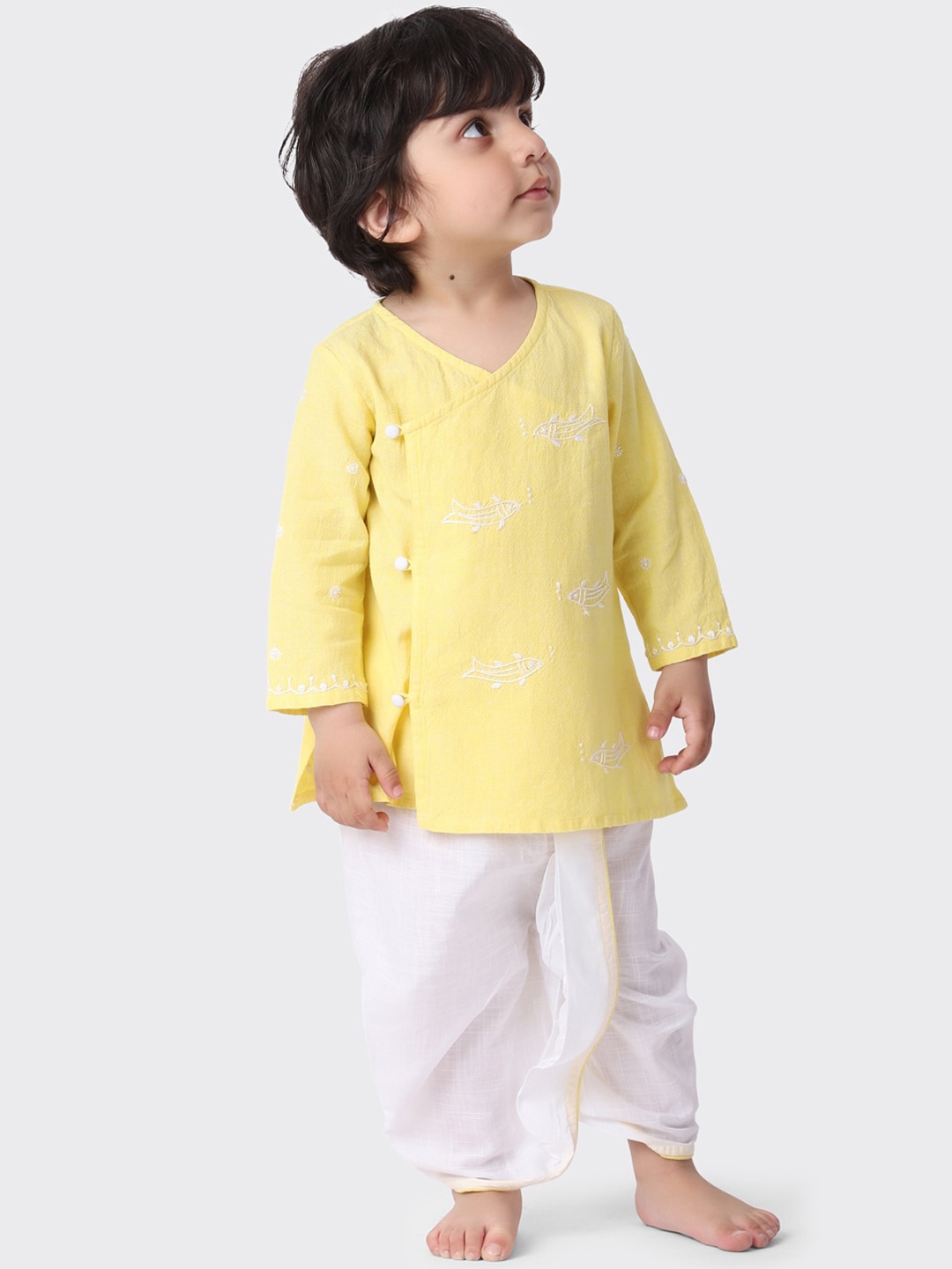 

Fabindia Boys Yellow Embroidered Pure Cotton Kurta Set