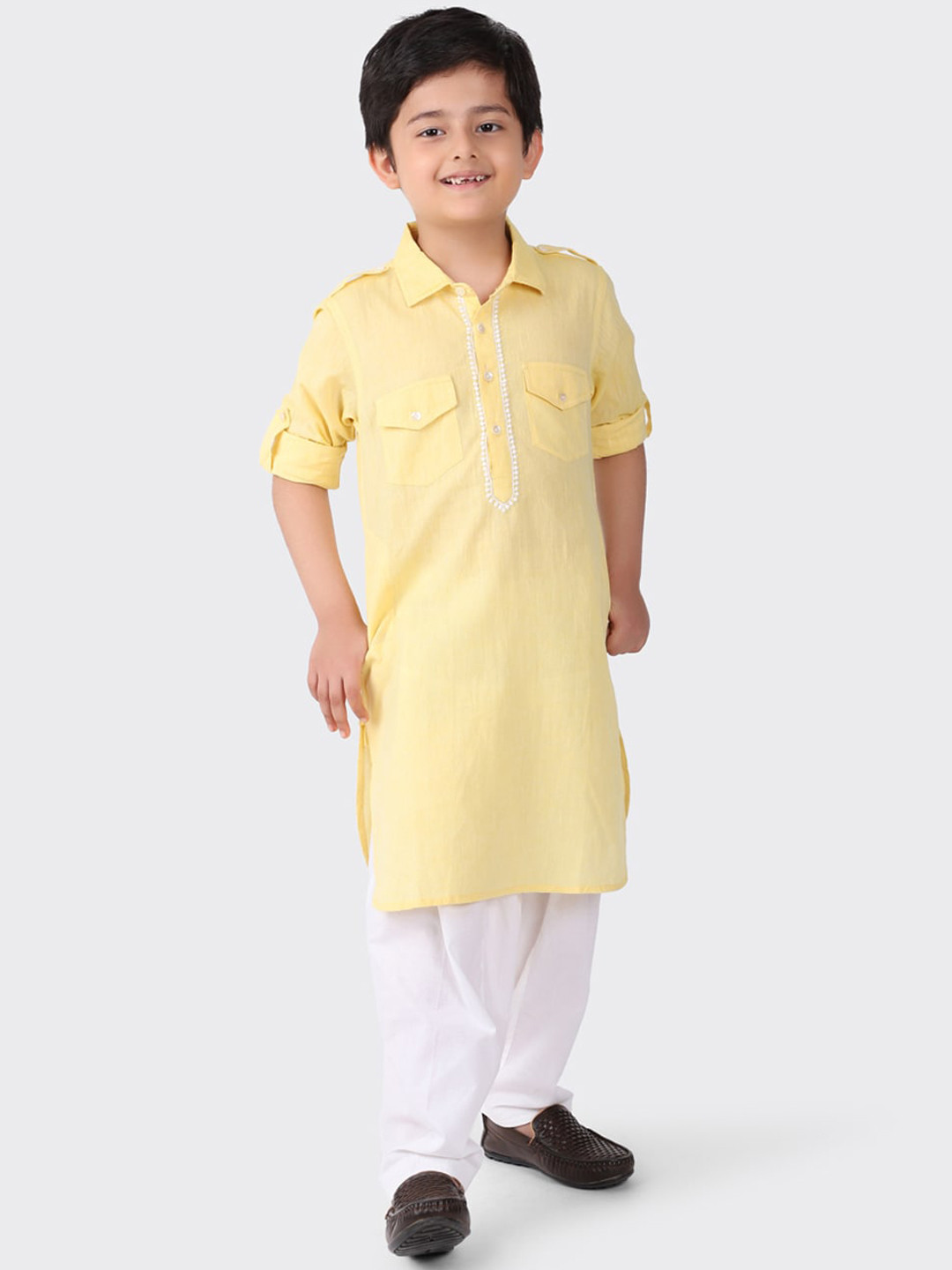 

Fabindia Boys Yellow Pure Cotton Kurta with Trousers