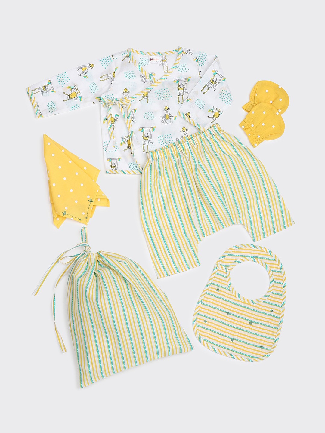 

Fabindia Boys Green & White Cotton Apparel Gift Set