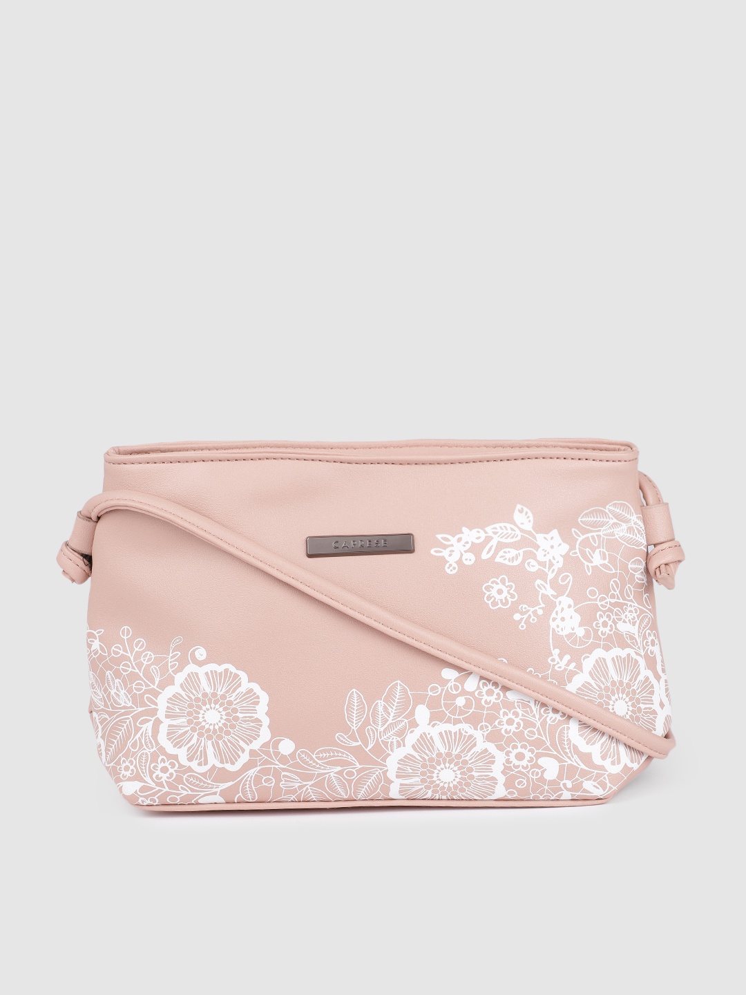 

Caprese Pink Floral Printed Structured Sling Bag