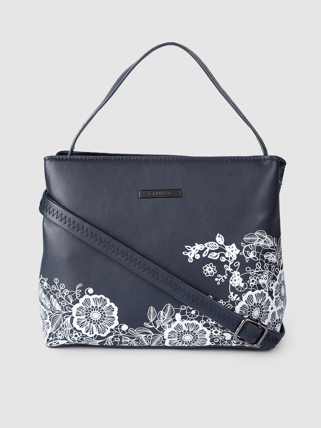

Caprese Navy Blue Printed Handheld Bag