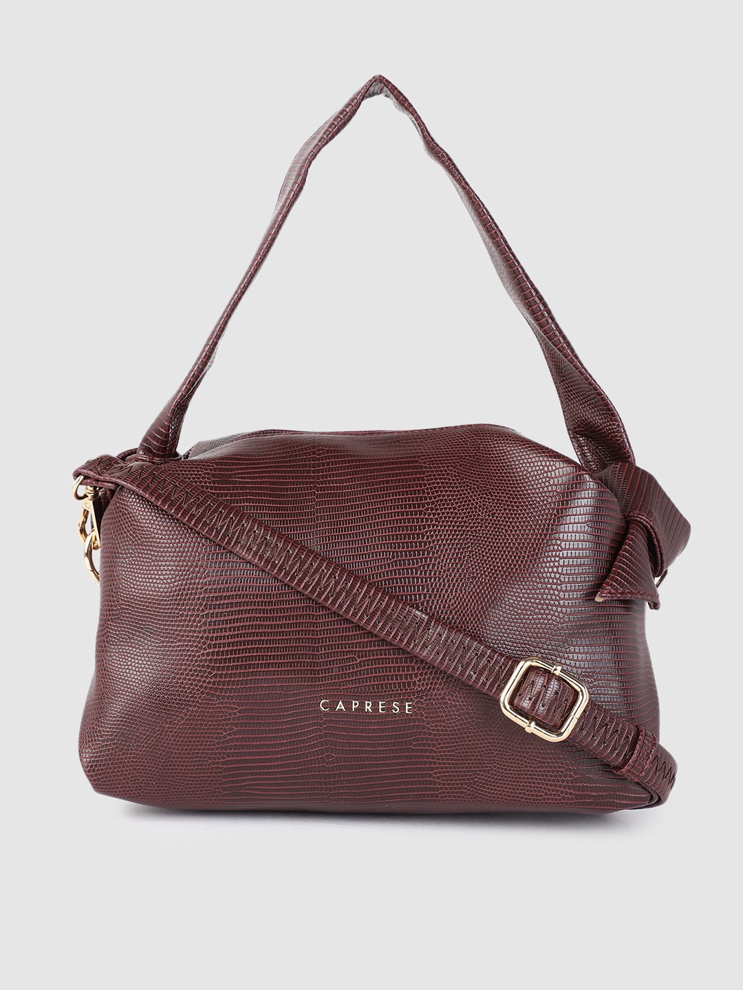 

Caprese Burgundy Animal Textured Structured Handheld Bag