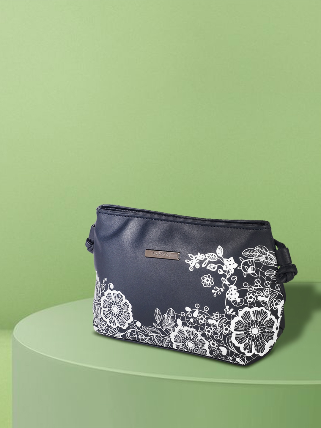 

Caprese Women Navy Blue Floral Printed Structured Sling Bag