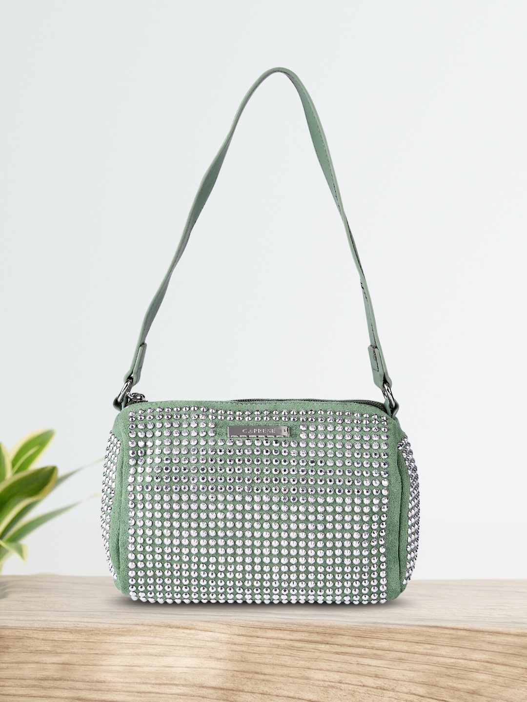 

Caprese Women Green Textured Structured Shoulder Bag