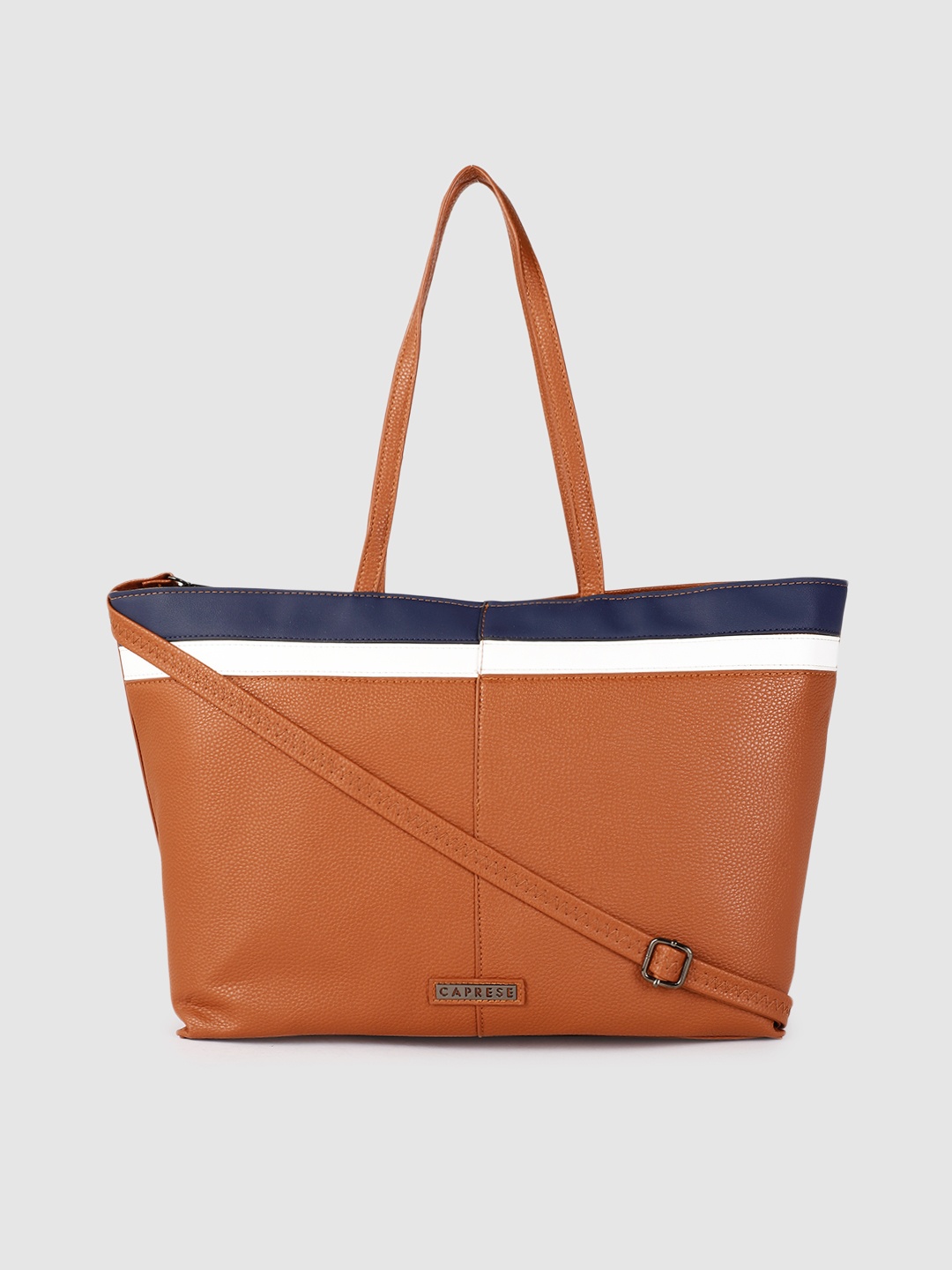 

Caprese Tan Brown Striped Oversized Structured Shoulder Bag