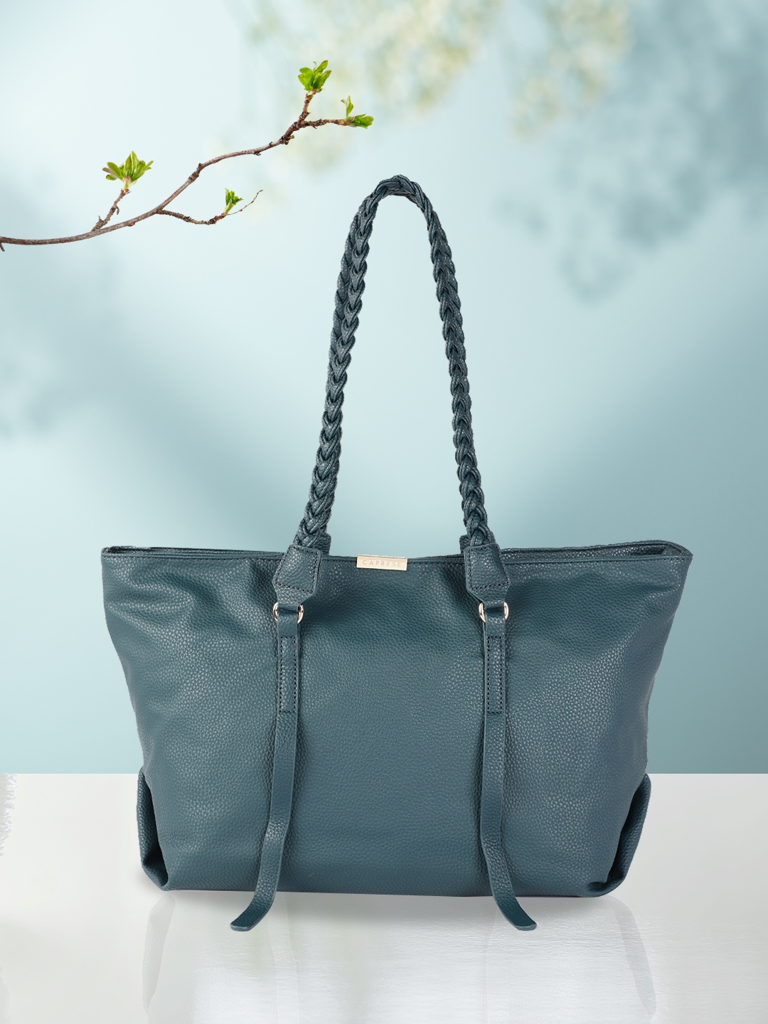 

Caprese Teal Textured Structured Laptop Tote Bag