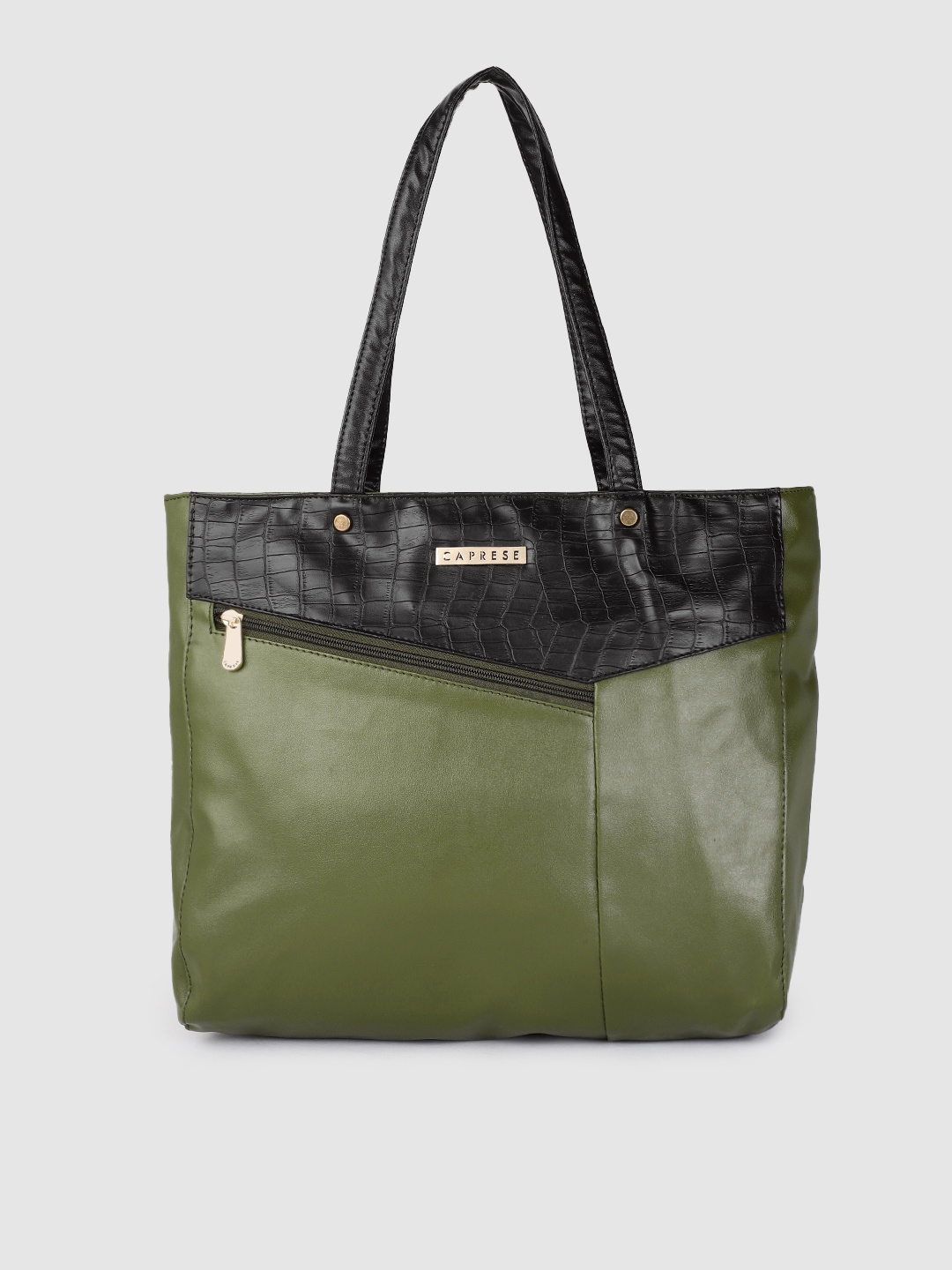 

Caprese Olive Green Textured Structured Shoulder Bag