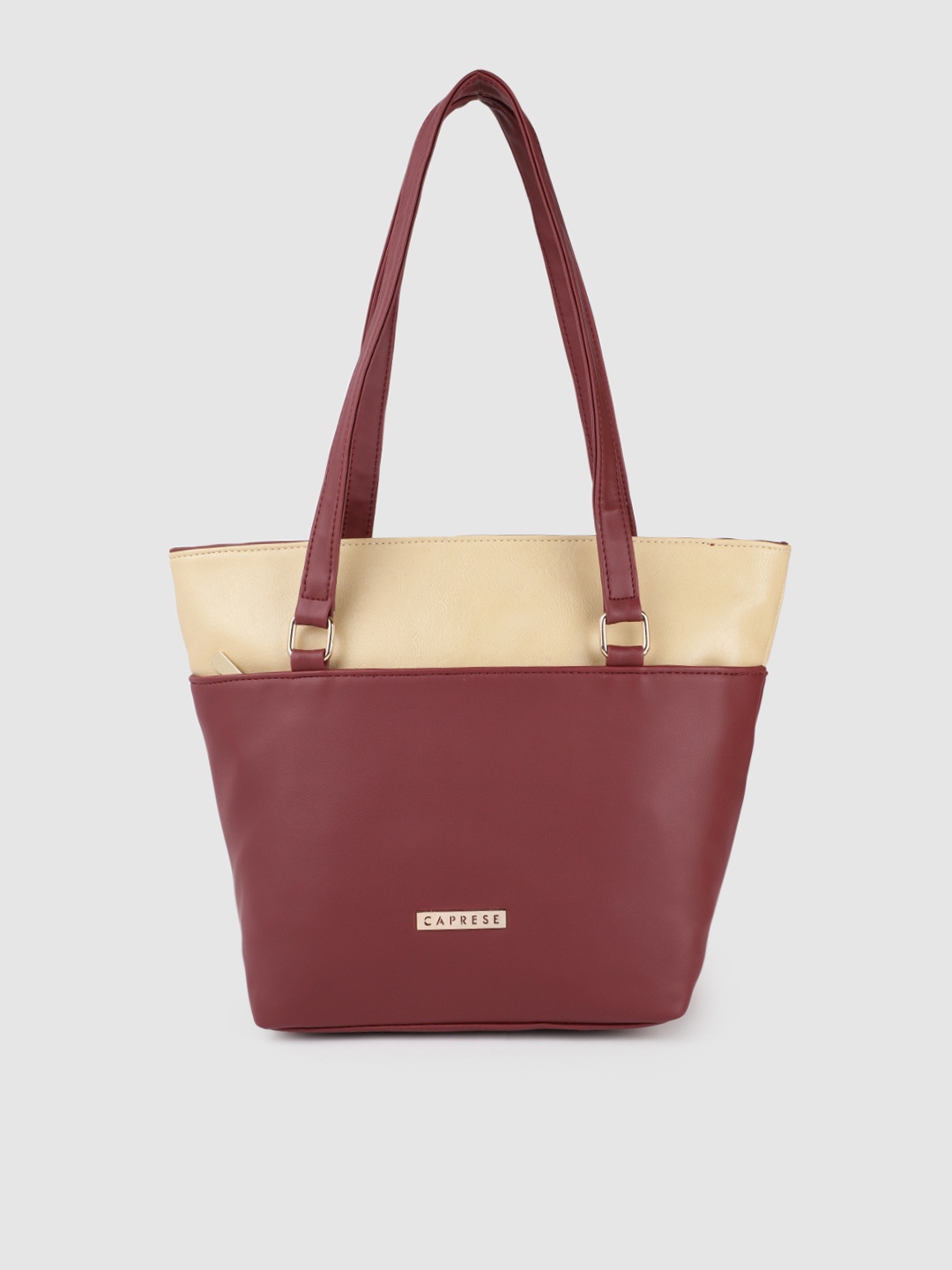 

Caprese Burgundy Colourblocked Structured Shoulder Bag