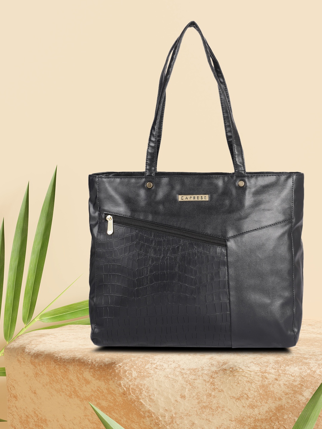 

Caprese Women Black Textured Structured Shoulder Bag