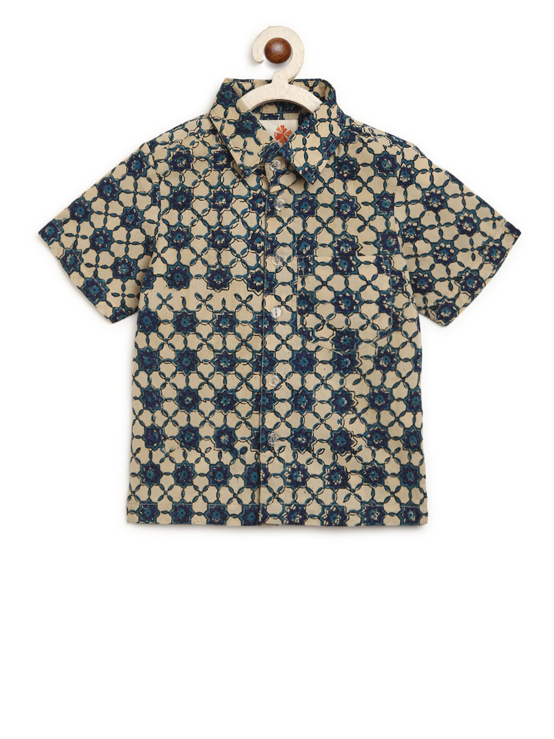 

charkhee Boys Beige Comfort Printed Pure Cotton Casual Shirt