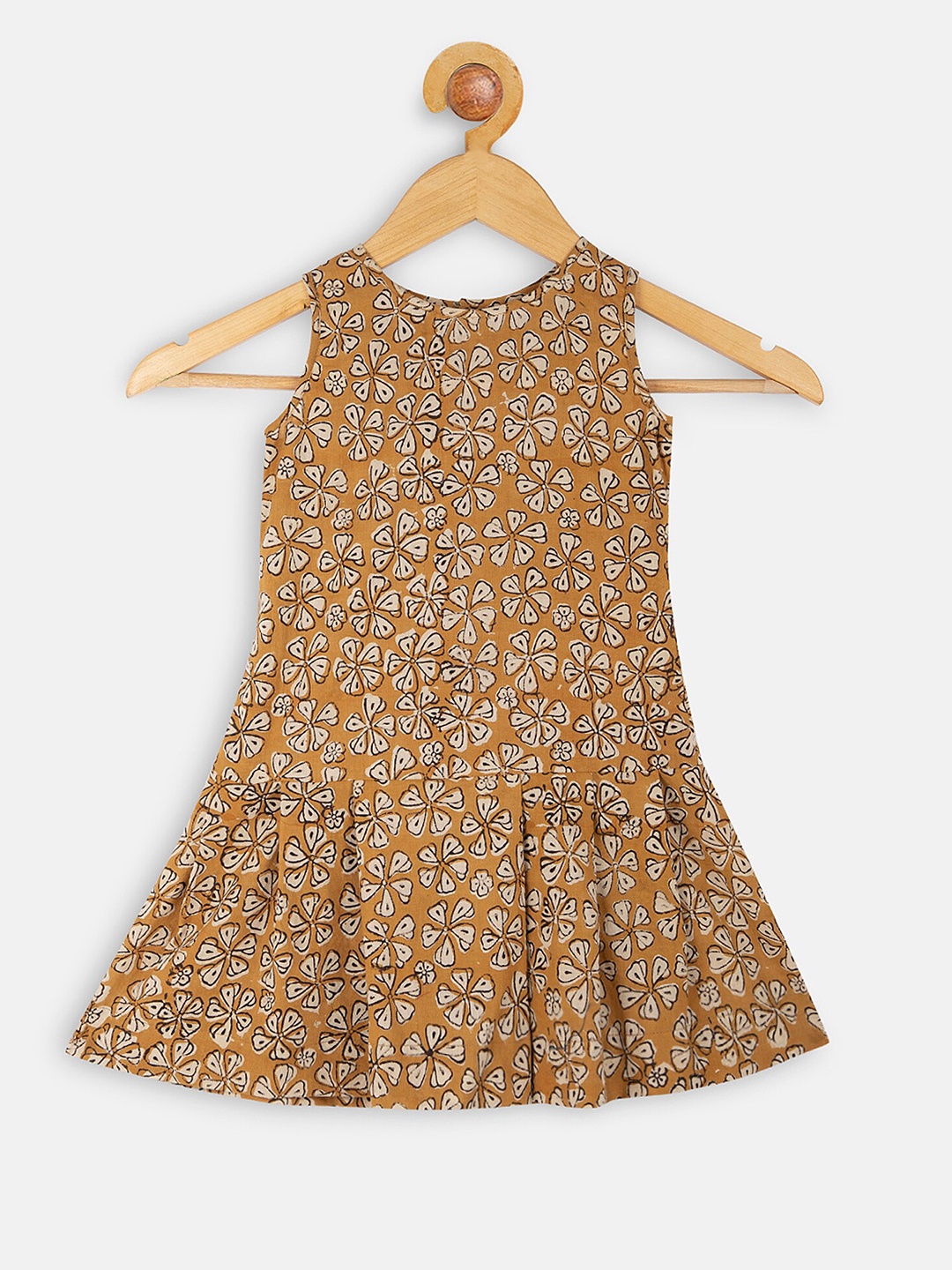 

charkhee Mustard Yellow Floral A-Line Pure Cotton Dress