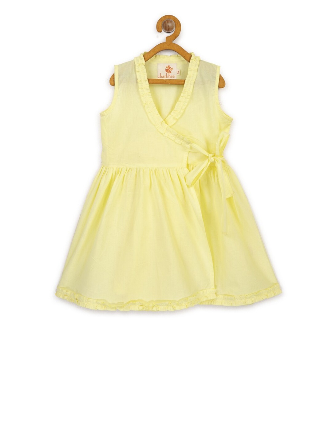 

charkhee Yellow Ruffled Wrap Pure Cotton Dress