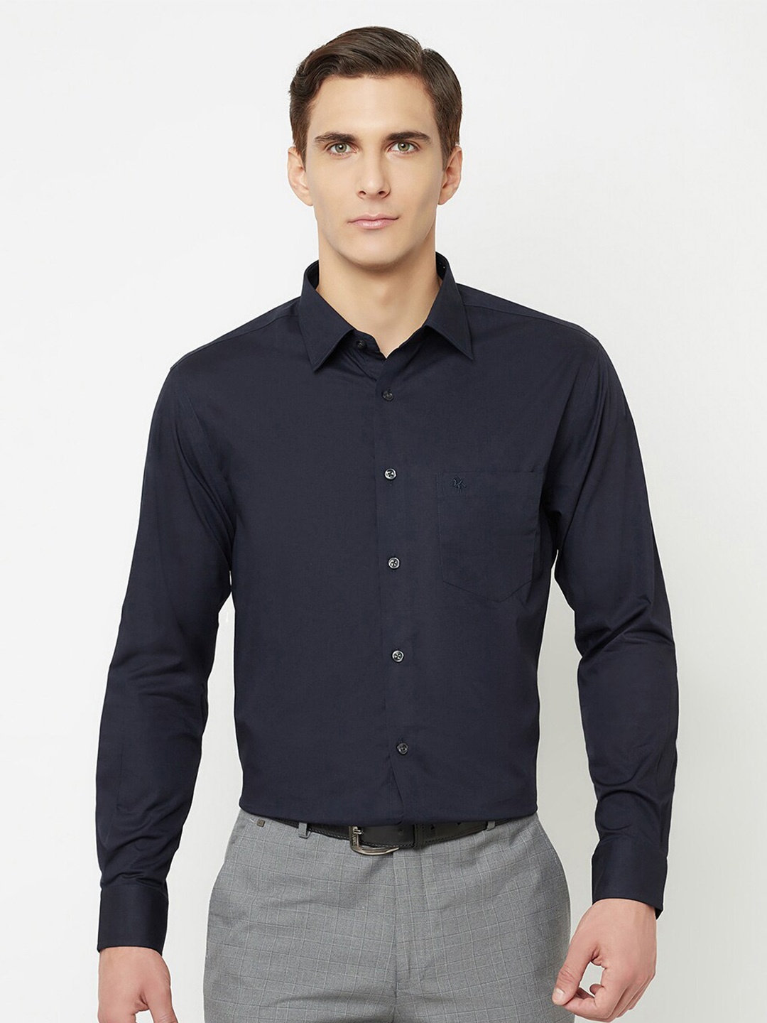 

Cantabil Men Navy Blue Solid Formal Shirt