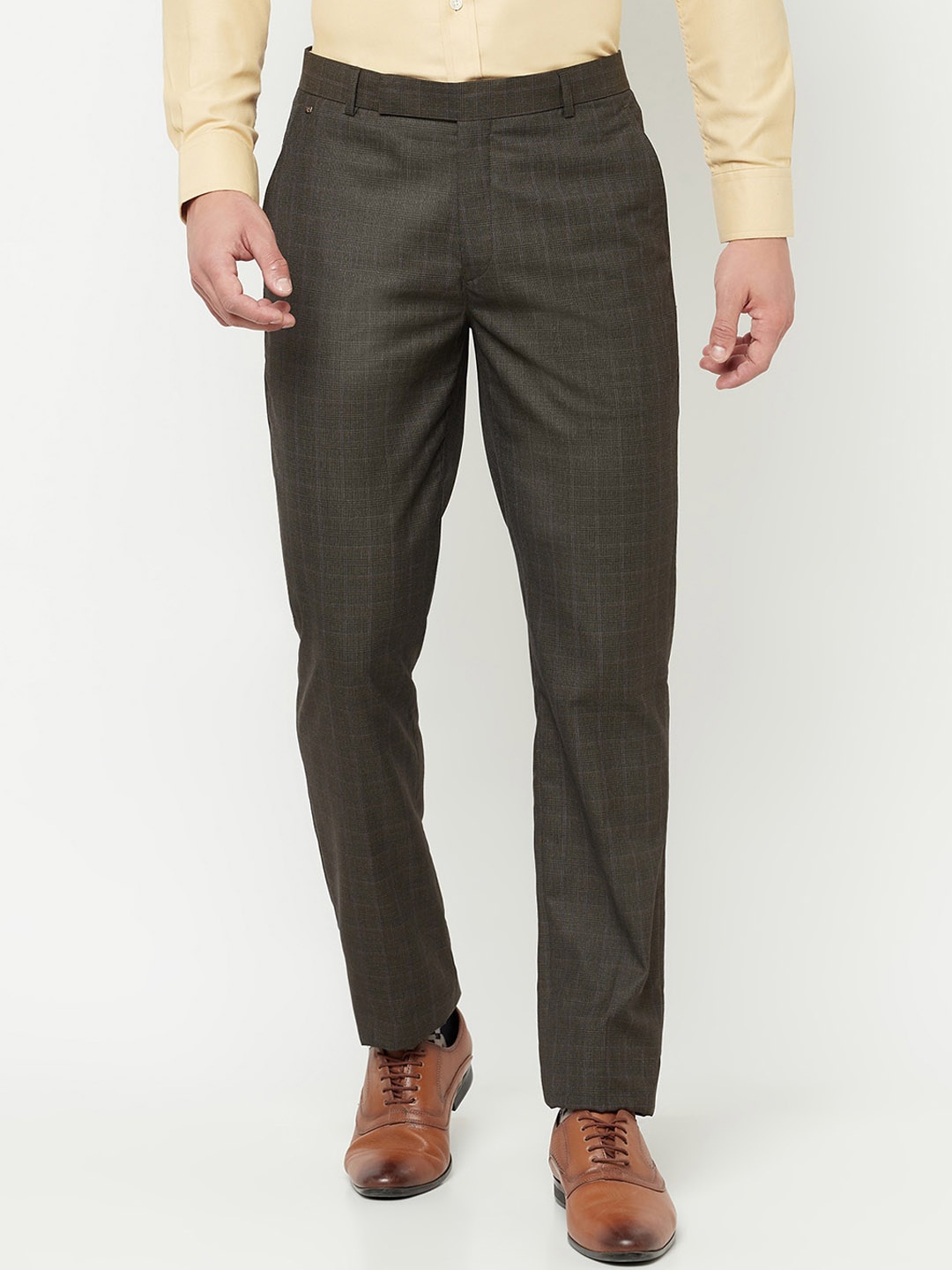

Cantabil Men Brown Checked Formal Trousers