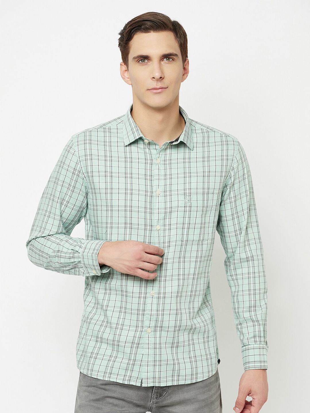 

Cantabil Men Green Checked Casual Shirt