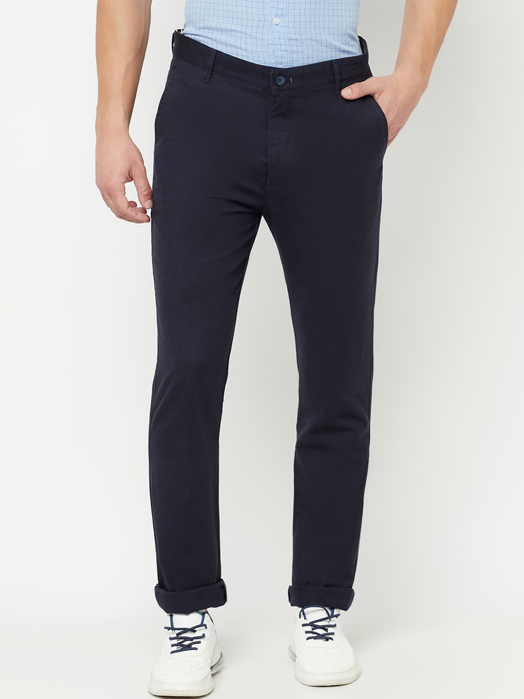 

Cantabil Men Navy Blue Solid Trousers