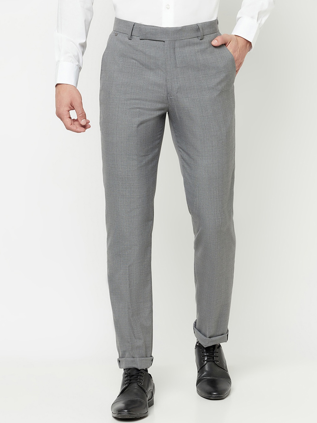 

Cantabil Men Grey Checked Formal Trousers