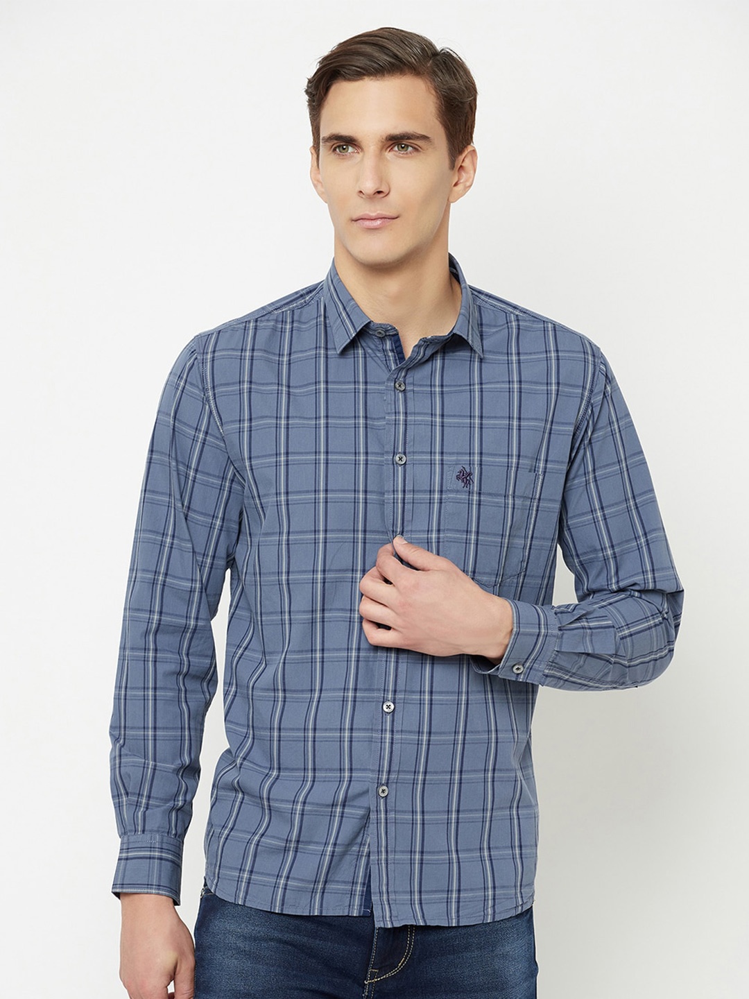 

Cantabil Men Grey Checked Casual Shirt