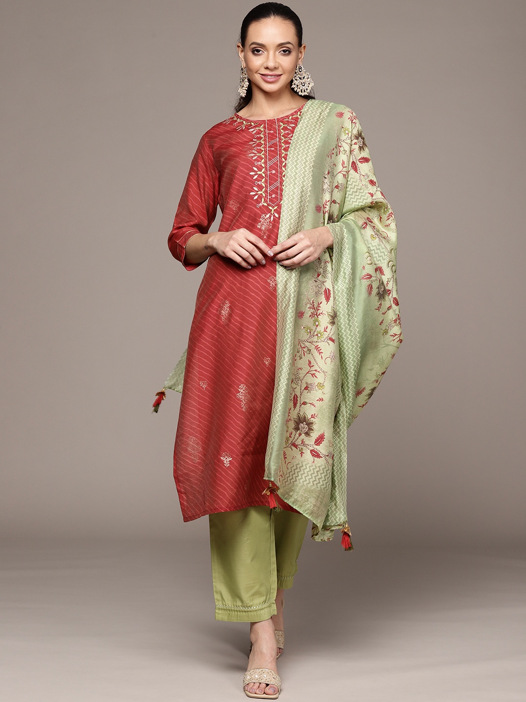 

Anubhutee Women Rust Red Kurta with Trousers & With Dupatta