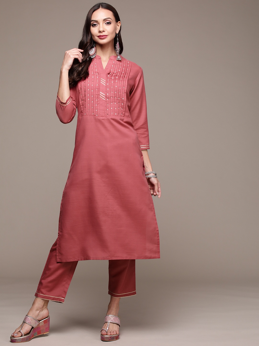 

Anubhutee Women Pink Sequinned Kurta with Trousers