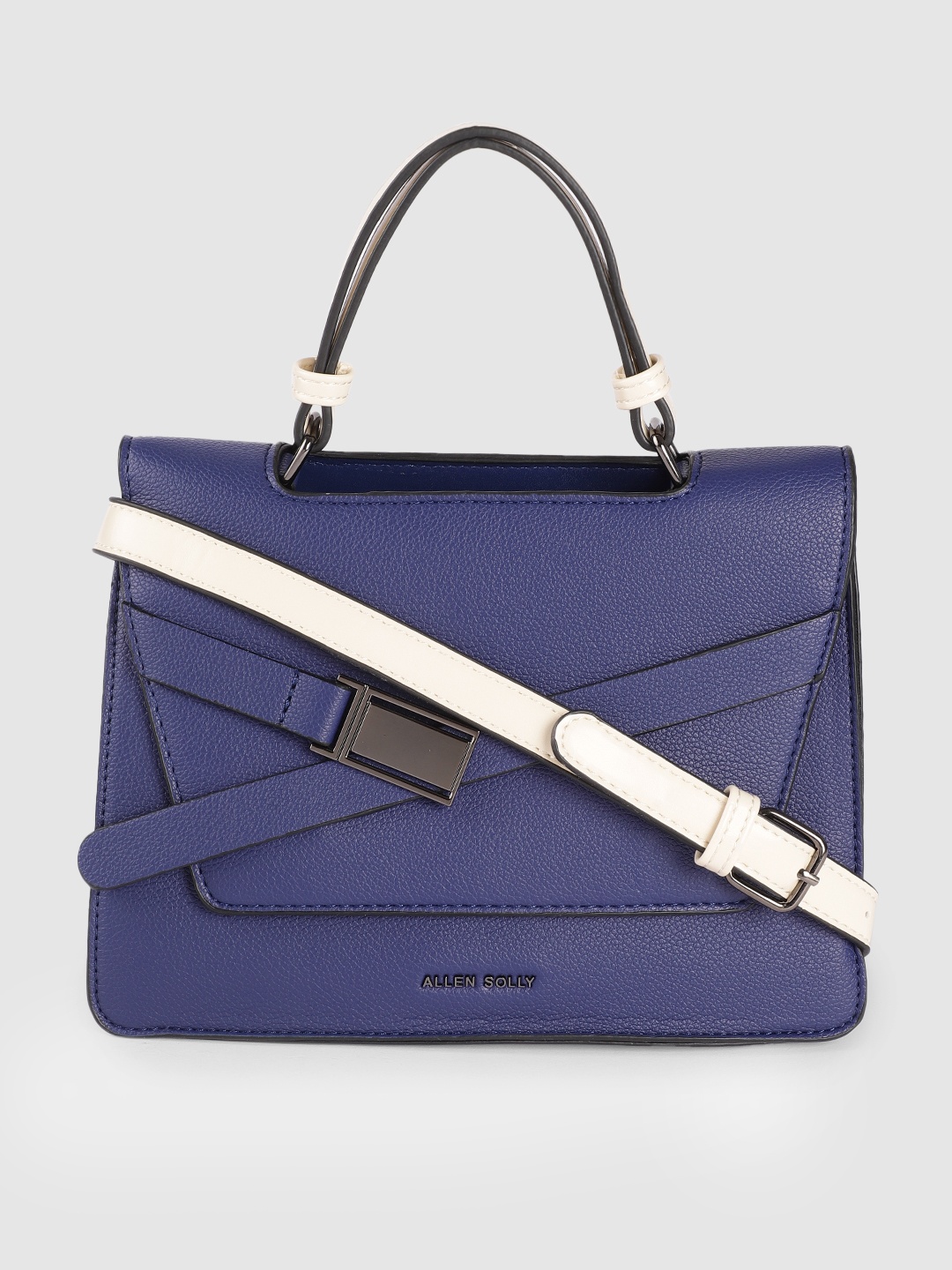 

Allen Solly Navy Blue Solid PU Regular Structured Satchel with Buckle Detail