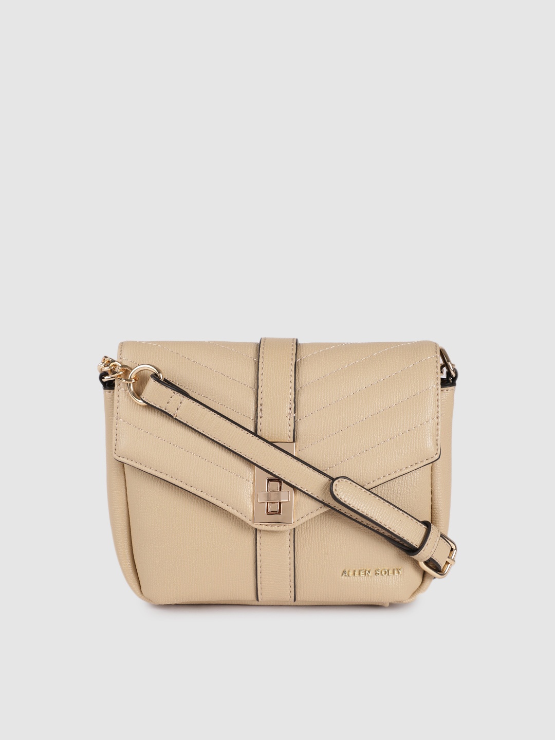 

Allen Solly Beige Solid PU Regular Structured Sling Bag with Quilted Detail