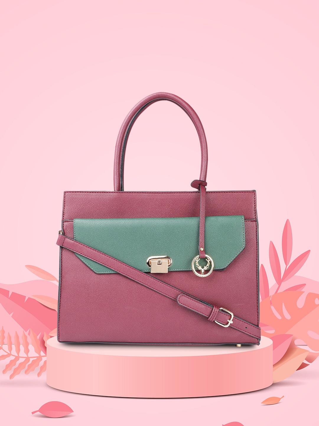 

Allen Solly Burgundy & Green Colourblocked Structured Handheld Bag
