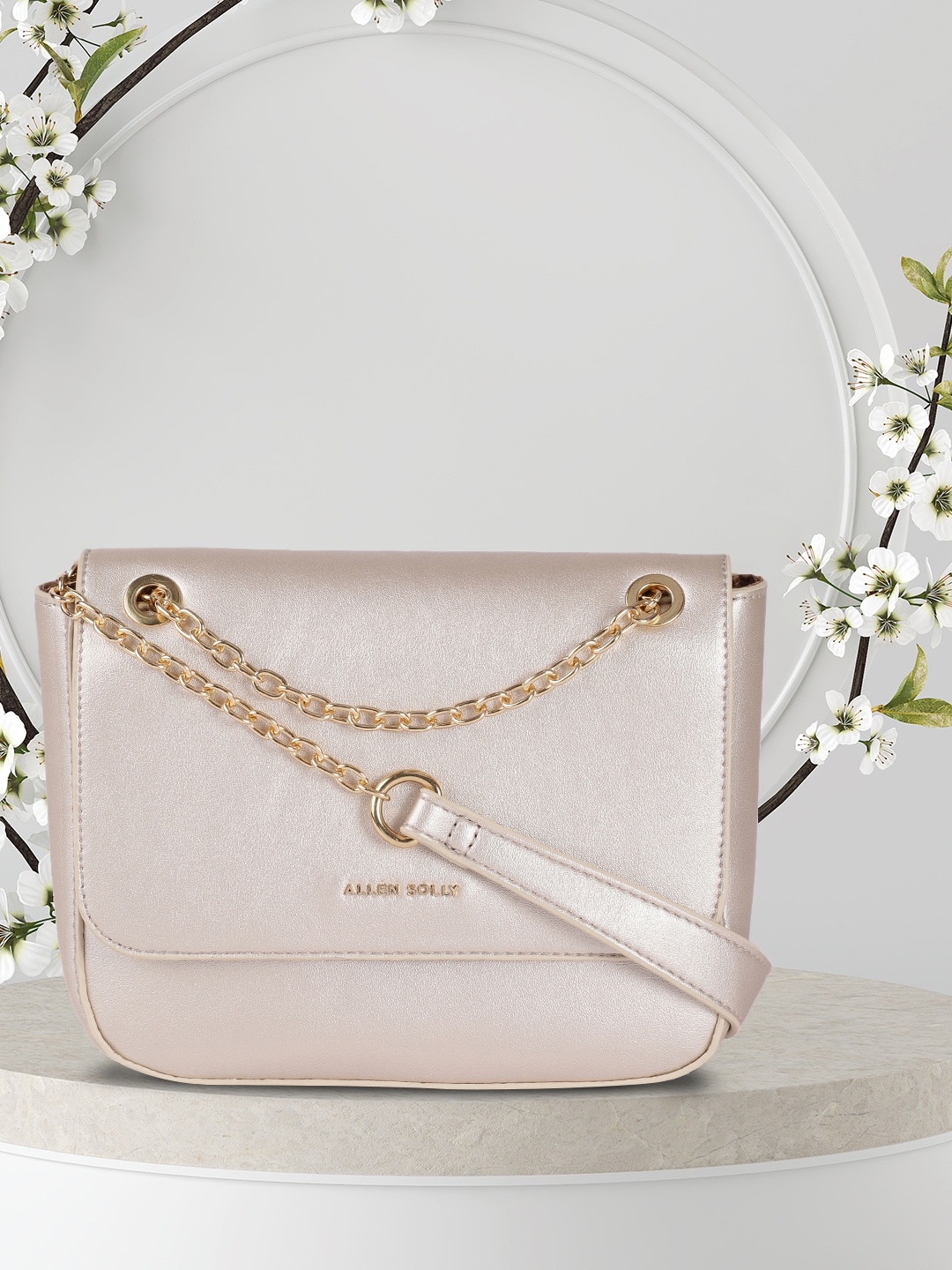 

Allen Solly Cream-Coloured Solid PU Small Structured Sling Bag