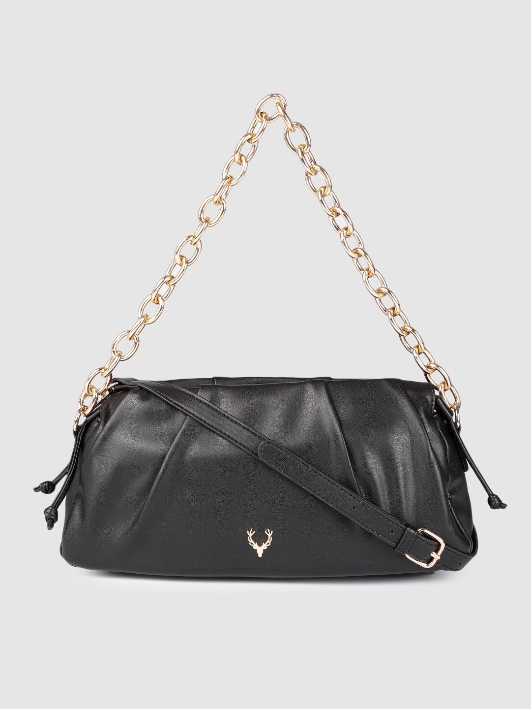 

Allen Solly Black Solid PU Regular Structured Handheld Bag with Pleated Detail