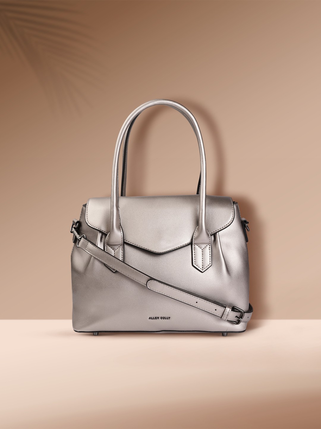 

Allen Solly Gunmetal-Toned Solid Structured Handheld Bag, Metallic