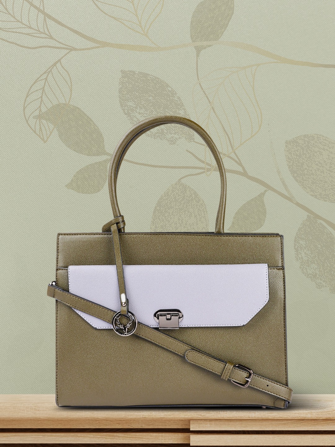 

Allen Solly Olive Green Colourblocked PU Structured Handheld Bag