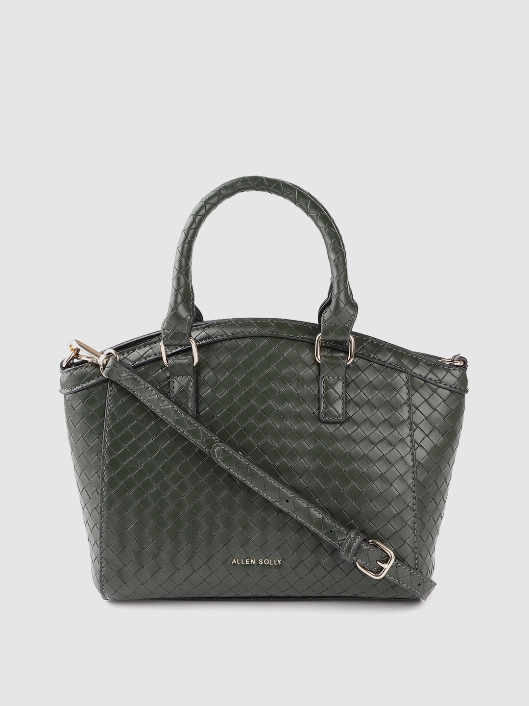 

Allen Solly Green Basketweave Textured Structured Handheld Bag