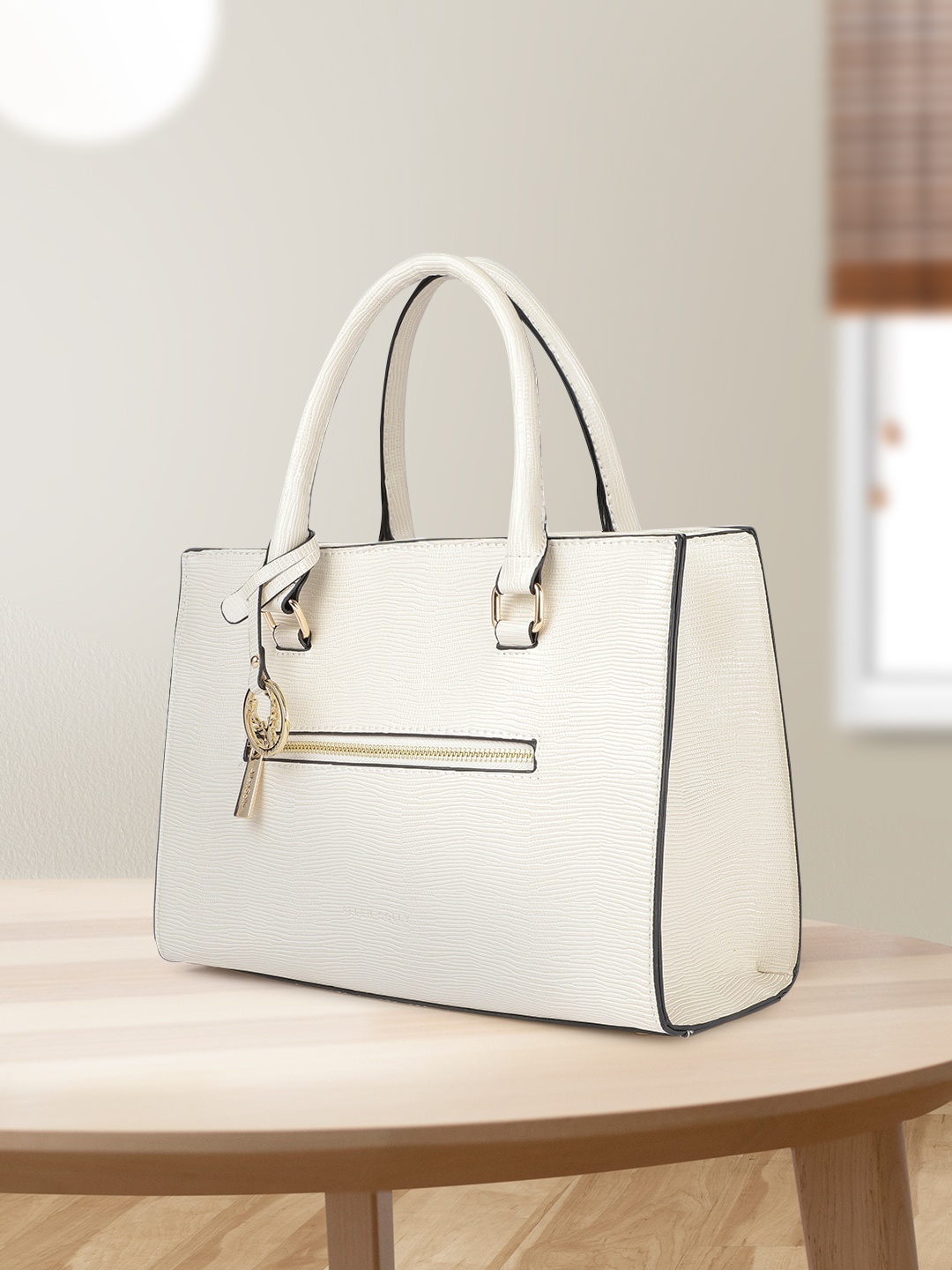

Allen Solly Cream-Coloured Animal Textured PU Structured Handheld Bag