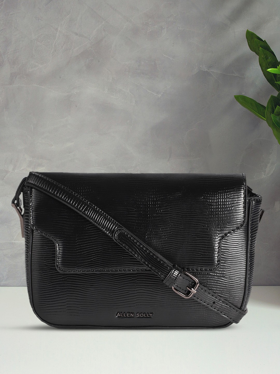 

Allen Solly Black Textured PU Structured Sling Bag