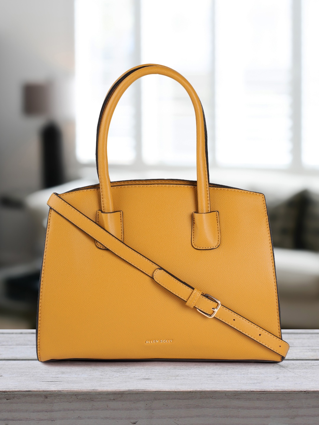 

Allen Solly Mustard PU Structured Handheld Bag