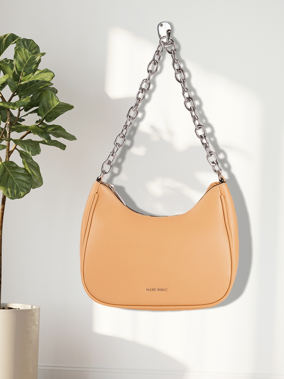 

Allen Solly Beige Solid PU Regular Structured Hobo Bag
