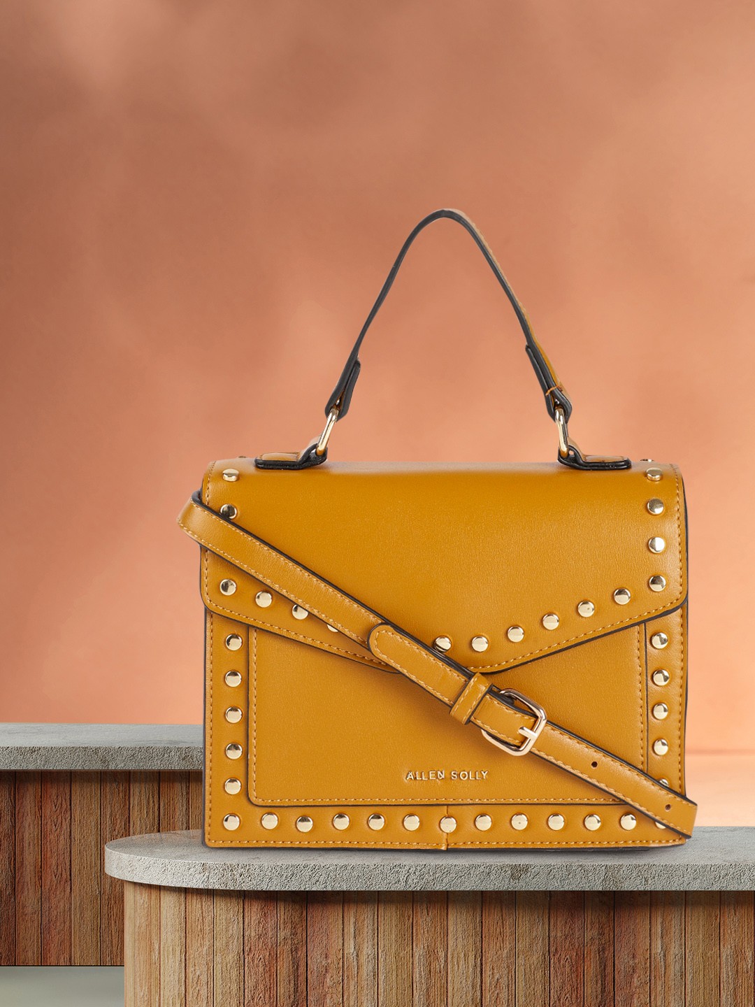 

Allen Solly Mustard PU Structured Satchel